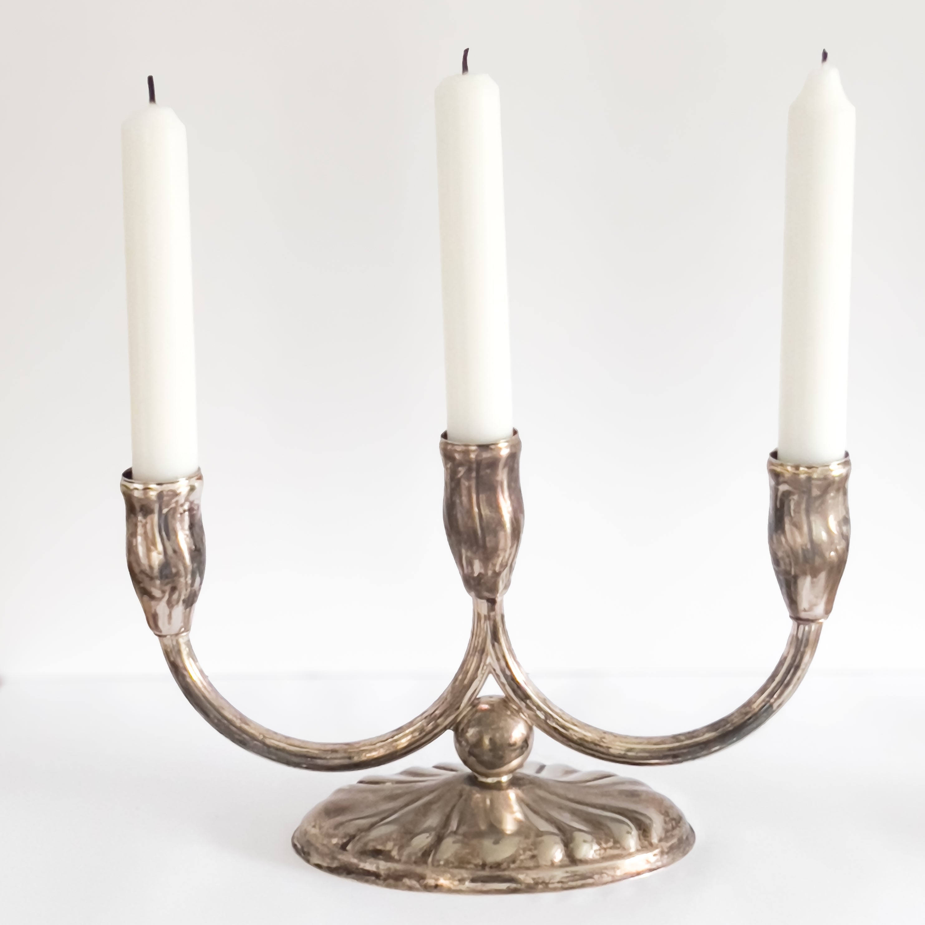 vintage verzilverde kandelaar met drie armen – Quist, Duitsland ca. 1950 Noii HOME