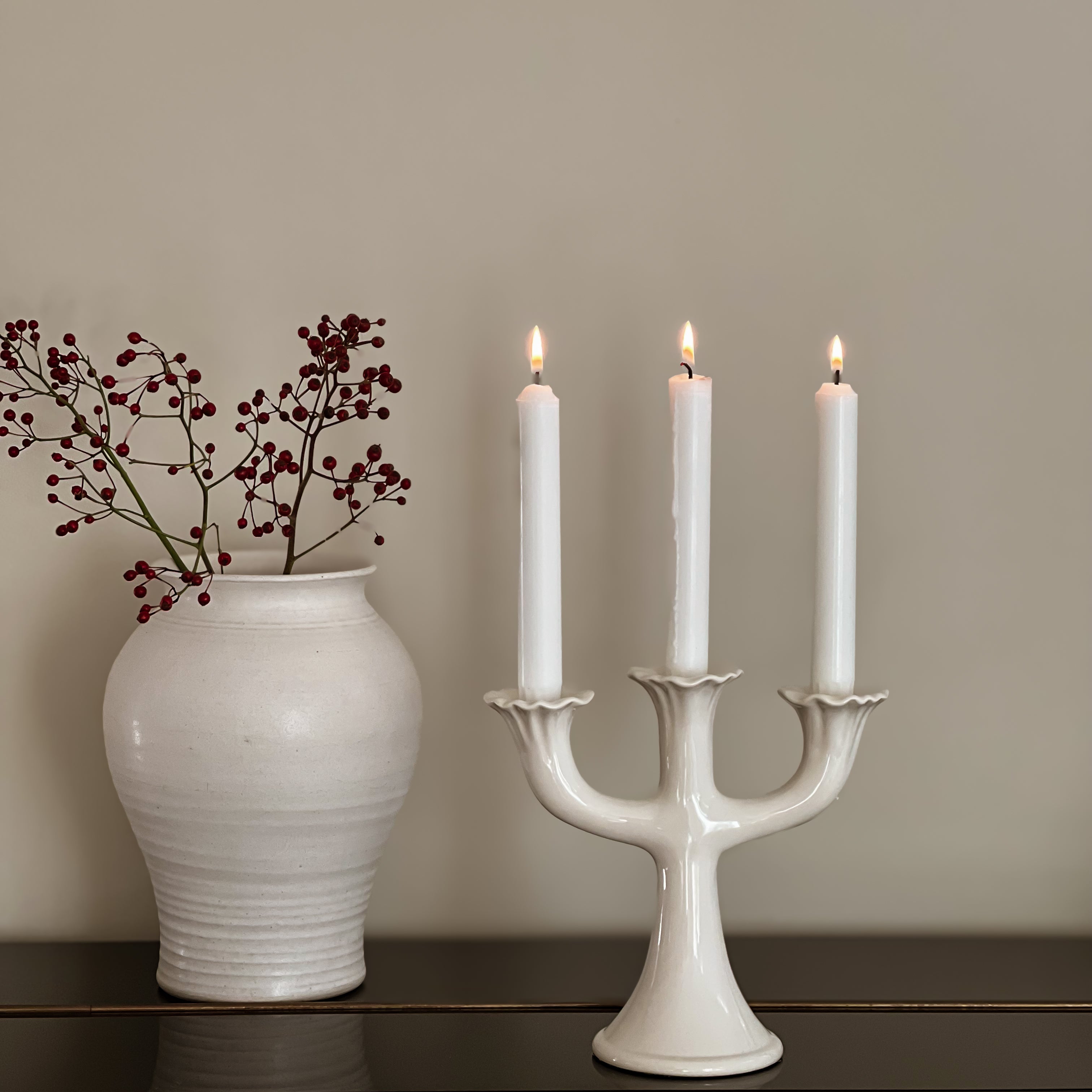 vitage keramieken 3 armige kandelaar Noii HOME