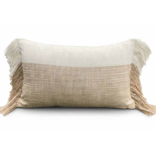 Warm Beige – Cushion Cover / Kussenhoes – Handwoven with Fringes – 30×50 cm – Urbane Hide Urbane Hide