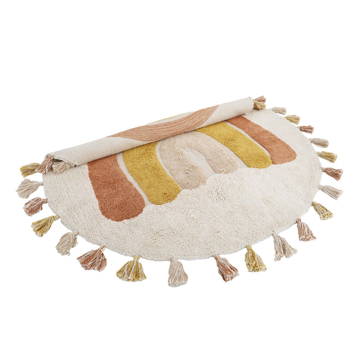Wasbaar katoenen kindervloerkleed in regenboogkleuren met RAINBOW TOFFEE pompons Nattiot