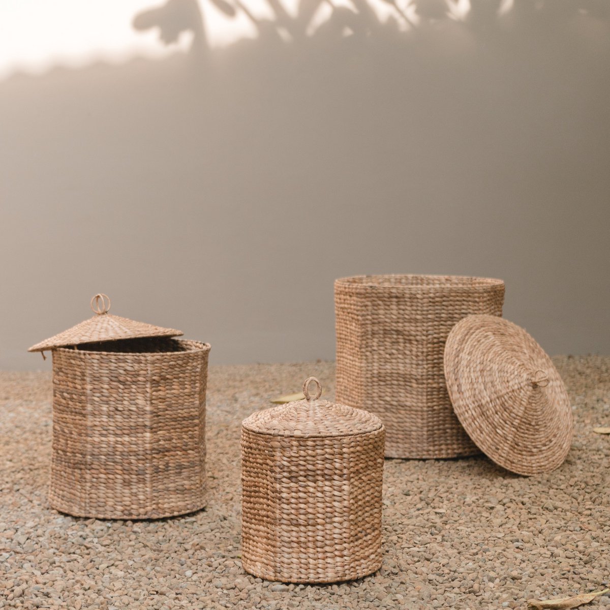 Wasmand met deksel GARUT van waterhyacint (3 maten) Soeji