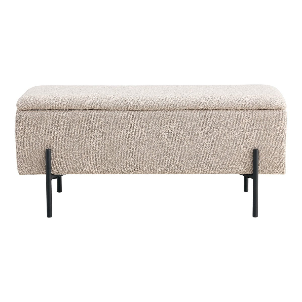 Watford Bench - Bank in bouclé met opbergruimte, beige met zwarte poten, 95x36,5x46 cm, HN1233 House Nordic ApS