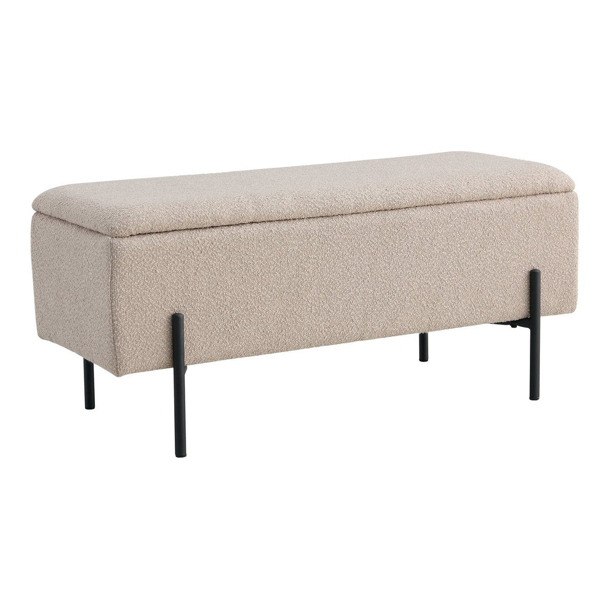 Watford Bench - Bank in bouclé met opbergruimte, beige met zwarte poten, 95x36,5x46 cm, HN1233 House Nordic ApS