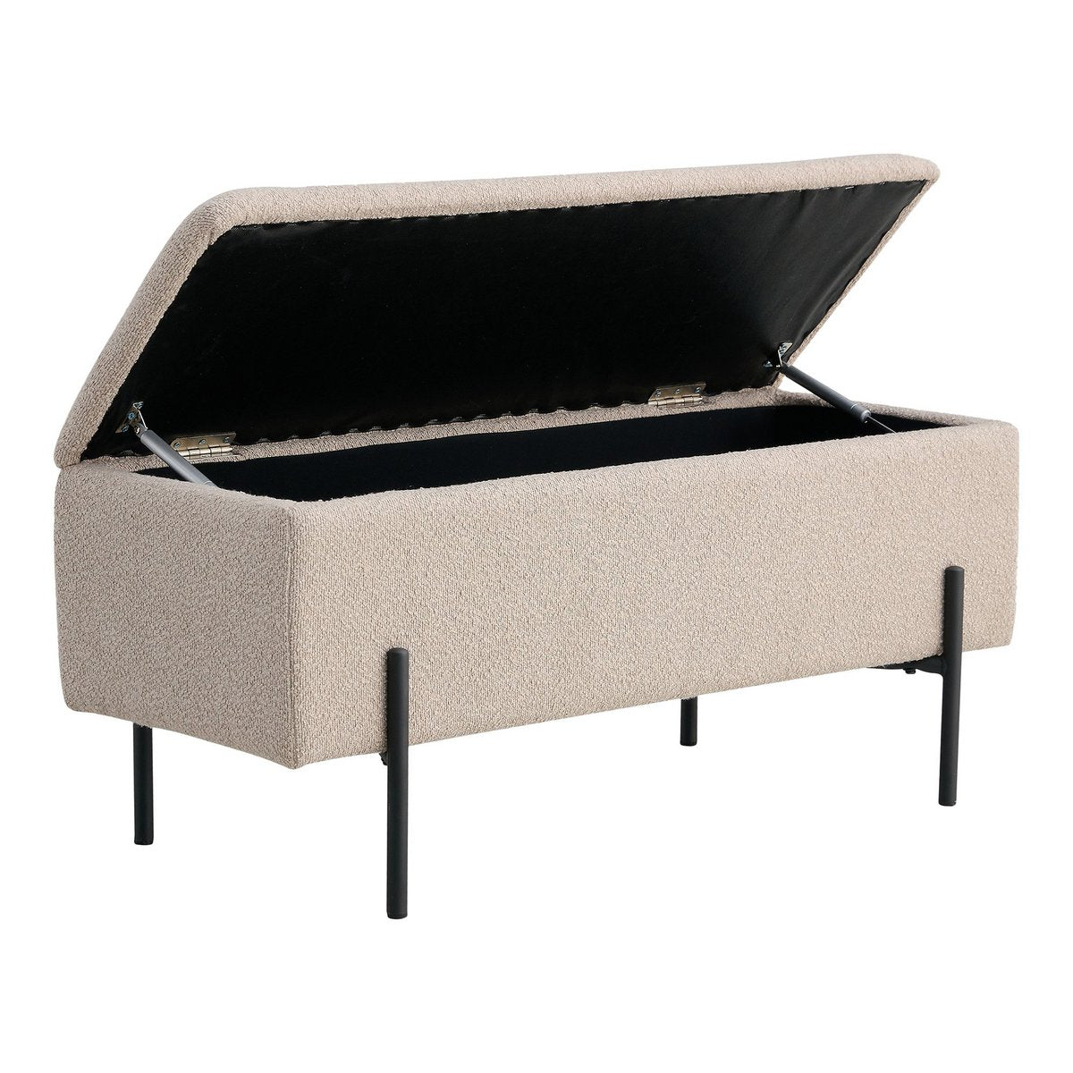 Watford Bench - Bank in bouclé met opbergruimte, beige met zwarte poten, 95x36,5x46 cm, HN1233 House Nordic ApS